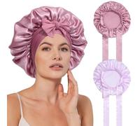 SECRET AROMA Lot de 2 bonnets de nuit pour femme, grand bonnet de soin capillaire avec lien à nouer, large bandeau souple pour cheveux bouclés et tresses