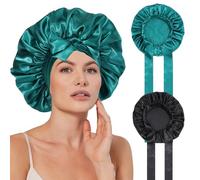 SECRET AROMA Lot de 2 bonnets de nuit pour femme, grand bonnet de soin capillaire avec lien à nouer, large bandeau souple pour cheveux bouclés et tresses