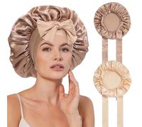 SECRET AROMA Lot de 2 bonnets de nuit pour femme, grand bonnet de soin capillaire avec lien à nouer, large bandeau souple pour cheveux bouclés et tresses