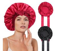 SECRET AROMA Lot de 2 bonnets de nuit pour femme, grand bonnet de soin capillaire avec lien à nouer, large bandeau souple pour cheveux bouclés et tresses