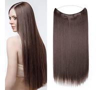 Secret Bandeau Wire in Hair Extensions Élastique Extension de Cheveux Naturels Postiche Ombre pour les Femmes 60cm Droite - Brun moyen