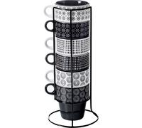 Secret de Gourmet 6 tasses avec support en céramique métal blanc/noir/argent 9cm x 11cm x 8,5cm