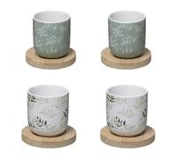 Secret de gourmet Coffret 8 pièces : 4 Tasses en Faïence Green et 4 sous Tasses en Bambou