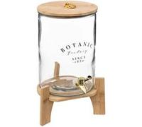 Fontaine à boisson en verre avec support et couvercle en bambou - 8L - Transparent/beige - H 42 x D 22,5 cm