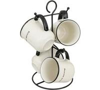 Secret de Gourmet - Lot de 4 Mugs sur Rack "Alix" 20 lanc & Noir Blanc G