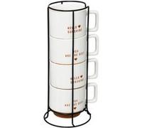 Secret de Gourmet - Lot de 4 Mugs sur Rack "Hello" 30cl Blanc Blanc G