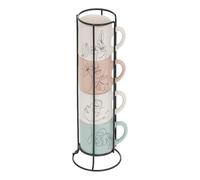 Secret de Gourmet - Lot de 4 Mugs sur Rack "Visage" 12cl Multicolore
