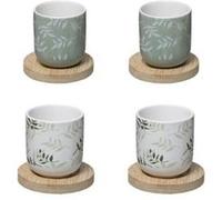 Secret de gourmet Coffret 8 pièces : 4 Tasses en Faïence Green et 4 sous Tasses en Bambou