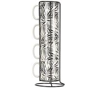 SECRET DE GOURMET Lot de 4 tasses avec support en céramique 240 ml Motif plantes