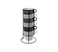 Secret de Gourmet - Lot de 6 Mugs sur Rack "Ethnik" 26cl Noir & Blanc