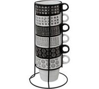 Secret de Gourmet - Lot de 6 Mugs sur Rack Ethnik 26cl Noir & Blanc Blanc G