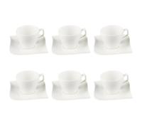 Secret de Gourmet - Lot de 6 Tasses à Café & Soucoupe "Vague" 12cm Blanc