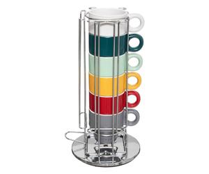 Secret de Gourmet - Set 6 Tasses à Expresso avec Rack Rotatif chromé et Porte Capsules