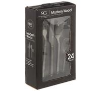 Secret de Gourmet – Ménagère Modern Wood – 24 pièces en acier inoxydable – Noir mat