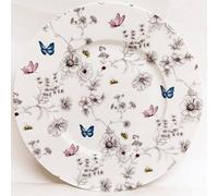 Secret Garden Lot de 4 assiettes en porcelaine fine décorée à la main Motif fleurs papillons et abeilles 20 cm, Ensemble Assiettes de Table