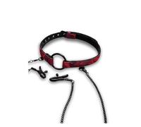 Secret Kisses Rosegasm Open Mouth Gag With Nipple Clips Black/Red One Size