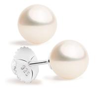 Secret & You Boucles d'oreilles en perles pour bébés et filles Perles rondes blanches avec vis spéciales - Disponible en or 18 carats ou en argent sterling 925 et différentes tailles