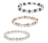 Secret & You Bracelet de perles de culture d'eau douce baroques blanches ou colorées Perles de 8 à 9 mm dans la bande élastiquée de 18 cm