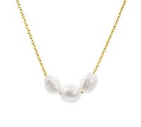 Secret & You Collier à pendentif avec trois perles de culture d'eau douce, forme baroque, 8-9 et 9-10 mm - Chaîne et Pendentif en Argent Sterling 925 Plaqué Rhodium ou Or 18k 38 à 45 cm.