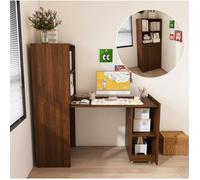 Secrétaire bureau escamotable avec rangement, tablette coulissante à roulettes, MDF noyer foncé