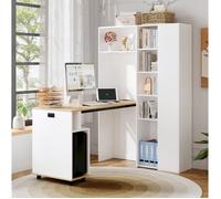 Secrétaire pliable avec bibliothèque EVRYAE 104,5 x 30,5 x 160 cm prise EU USB MDF blanc aspect bois