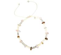 Secrets des Anges Bijou de Cheville Blanc et doré en Pierre de Lune, Œil de Tigre, Citrine et Perles en Verre, Réglable pour femme