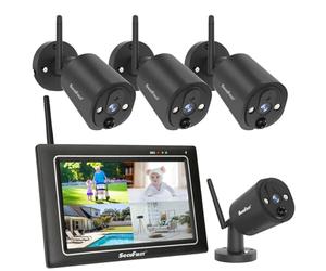 SecuFirst 2K Kit Caméra de Surveillance Extérieure sans Fil avec Moniteur,NVR Écran Tactile 7"+ 4X Vidéo Camera Bebe Travailler sans WiFi,Interphone/Lecture d’Enregistrements Via Moniteur et App