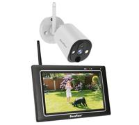 SecuFirst Kit 2K Caméra de Surveillance Extérieure sans Fil avec Moniteur | Écran tactile 7" intérieur,Vidéo Babyphone Camera,Travailler sans wifi,Détecteur de Mouvement, Carte SD 64 Go, Interphone