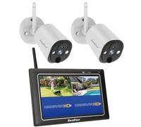 SecuFirst Kit Camera Surveillance WiFi Exterieure sans Fil avec Moniteur | NVR Écran Tactile 7" Intérieur+2X Babyphone Caméra 2K Travailler sans Internet,Détecteur Mouvement,Sirène,64 Go SD,Interphone