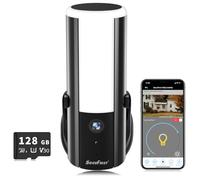 SecuFirst Projecteur Wi-FI - Caméra de Surveillance avec éclairage extérieur - 2K QHD - Lampe d'extérieur avec détecteur de Mouvement - Sirène - Luminosité Variable (900 LM) - Mémoire 128 Go