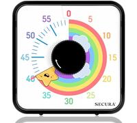 Secura Minuteur visuel de 60 Minutes, Compte à rebours magnétique Arc-en-Ciel de 19,1 cm pour Salle de Classe ou Cuisine, Horloge mécanique Durable avec Dos magnétique (Noir et étoile)