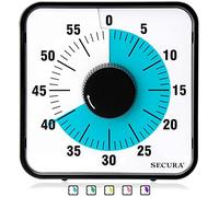 Secura Minuteur visuel de 60 Minutes, Grand modèle, 19 cm pour Enfants et Adultes, Horloge de Cuisine, Mouvement mécanique, Durable, Dos aimanté (Bleu)