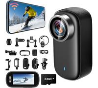 SecuraLen Mini Camera Sport 4K UHD WiFi avec Écran 64GB, 150° Grand Angle & IP65 Étanche Caméra 360 Moto, Anti-Vibration Portable Camera Velo - Idéal pour Les Activités Sportives et de Plein Air
