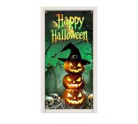 Secure Ribbon-Tie Halloween Door Cover Gothic Fabric Pumpkin Ghosts