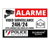 SecureHome Systems - Lot de 8 autocollants dissuasifs vol blanc - Alarme + logo Police - Haute qualité, résistance pluie et UV - 8,5x5,5cm
