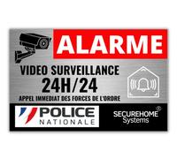 SecureHome Systems - Lot de 8 autocollants effet alu dissuasifs vol - Alarme + logo Police - Haute qualité, résistance pluie et UV - 8,5x5,5cm