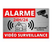 SecureHome Systems - Lot de 8 autocollants effet alu dissuasifs vol - Alarme + Vidéo-surveillance 24h/24- Haute qualité, résistance pluie et UV - 8,5x5,5cm
