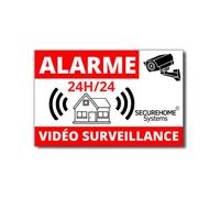 SecureHome Systems - Lot de 8 autocollants fond blanc dissuasifs vol 8,5x5,5cm - Alarme + Vidéo-surveillance 24h/24 - Haute qualité, résistance pluie et UV…