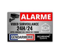 SecureHome Systems - Lot de 8 autocollants fond blanc dissuasifs vol - Alarme + Video surveillance - Haute qualité, résistance pluie et UV - 8,5x5,5cm (Gendarmerie)