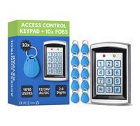 SecureMyDoor Clavier de contrôle d'accès par proximité avec 10 porte-clés RFID pour usage intérieur et extérieur, 12-24V, aluminium moulé sous pression, stocke 1000 cartes et codes, touches