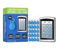 SecureMyDoor Clavier de contrôle d'accès par proximité avec 20 porte-clés RFID pour usage intérieur et extérieur, 12-24V, aluminium moulé sous pression, stocke 1000 cartes et codes, touches