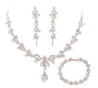 Sécurisé avec fermoir, pendentif élégant, longueur réglable, cristal, parure de bijoux de mariage or pour mariée, bracelet or rose, boucles d'oreilles, motif floral