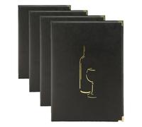 SECURIT - Carte des Vins Classic Line - 2 Inserts Fixes : 8 Feuilles A4 - Pour Café, Bar, Restaurant - Similicuir PU - Coloris Noir (Lot de 4)