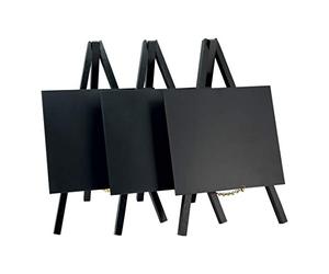 SECURIT Lot de 3 chevalets laqués avec Tableau Noir en Bois, Noir, Mini, 24 x 15 cm