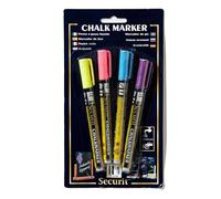 SECURIT - Lot de 4 feutres-craie 1-2 mm 4 couleurs flashy effaçable pour ardoise - Multicolore
