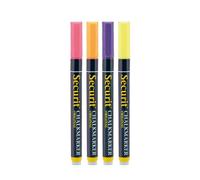 SECURIT - Lot de 4 Marqueurs à Craie Liquide - Pour Surfaces Non Poreuses (Tableau Noir, Verre, Métal, Miroir) - Pointe Fine 1-2 mm - 4 Couleurs (Orange, Rose, Violet, Jaune)