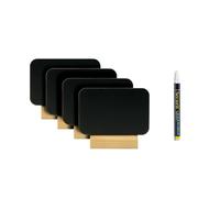Securit Mini ardoises silhouette Rectangle – Socle en bois – Feutre-craie inclus – Lot de 4