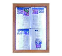 Securit MCS-4A4-WLTE Écran LED classique en verre, 4 x A4 (A2), 53 x 70 x 6 cm, cadre en teck