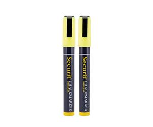 Securit Pochette de 2 marqueurs à craie liquide pointe biseautée largeur du trait 2 mm - 6 mm Jaune