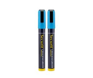 Securit Pochette de 2 marqueurs à craie liquide pointe biseautée largeur du trait 2 mm x 6 mm (Bleu) (Import Royaume Uni)